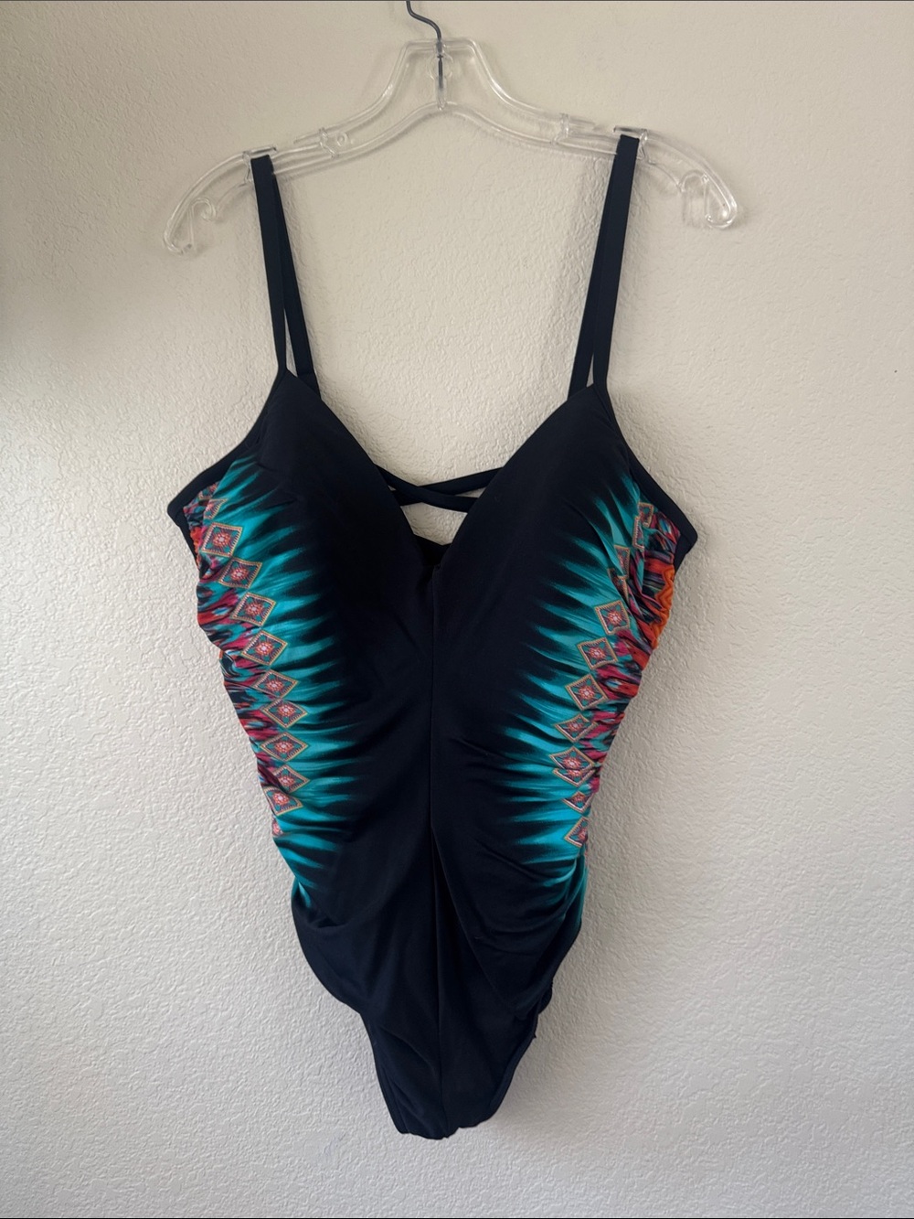 Miraclesuit Black One-Piece Swimsuit with Teal Accent size 16